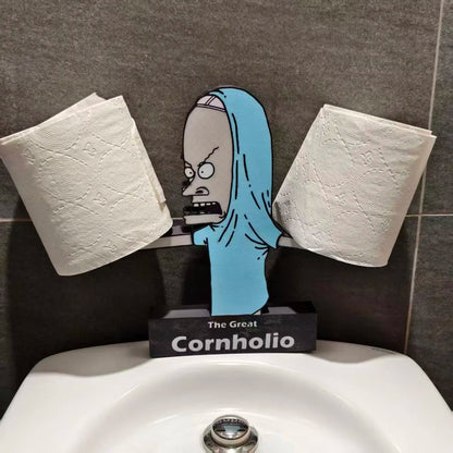Cornholio Toilet Paper Holder with Character Design and The Great Cornholio Label Fun Functional Bathroom Accessory