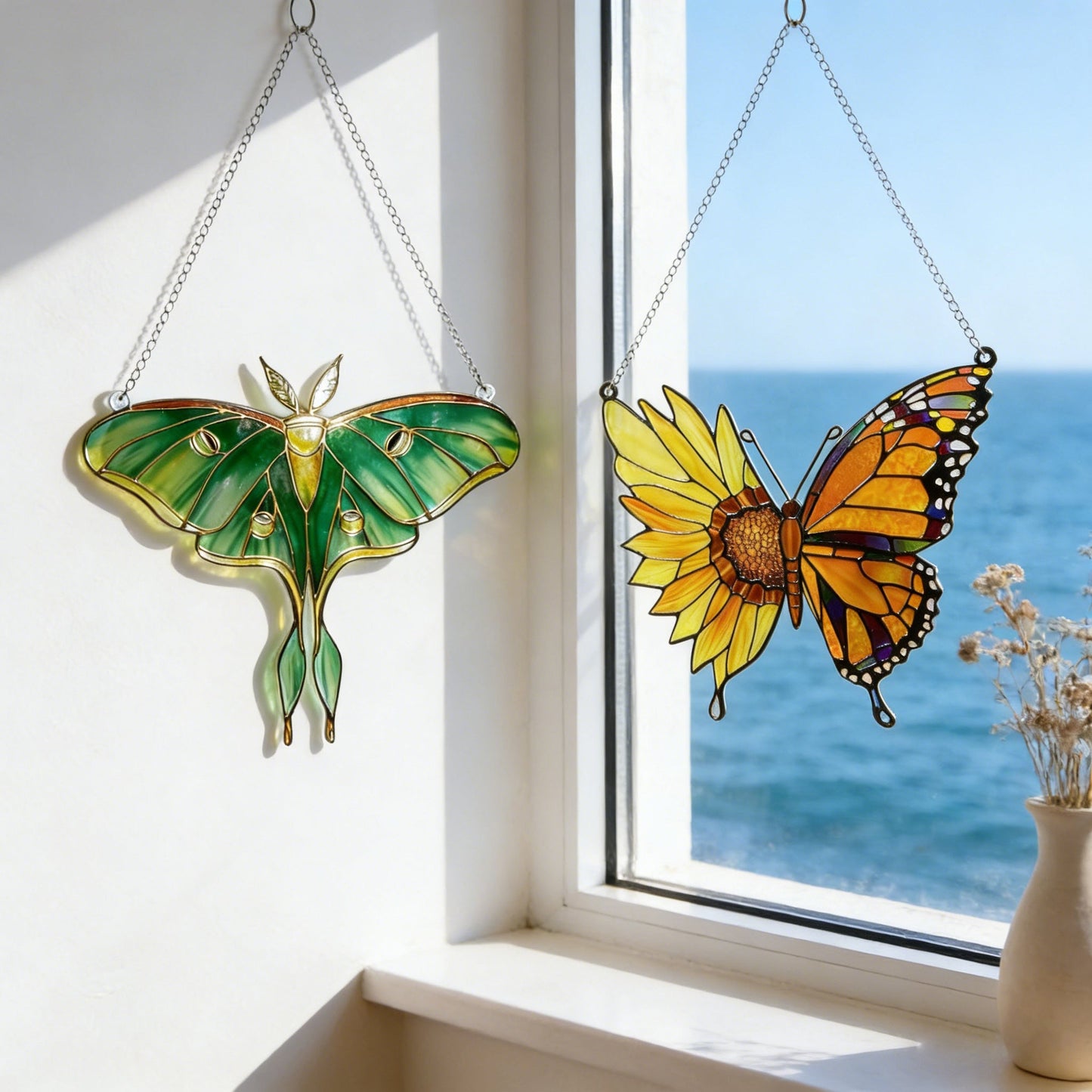 Add a Touch of Nature’s Glow: Butterfly Sunflower Stained Glass Window Decor