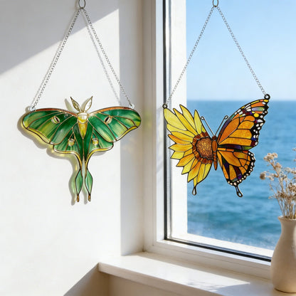 Add a Touch of Nature’s Glow: Butterfly Sunflower Stained Glass Window Decor