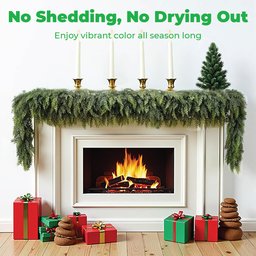 🎅🎄 Artificial Cedar Garland🌿for Table,Mantel, Wall – Perfect for Indoor & Outdoor Christmas Decorations