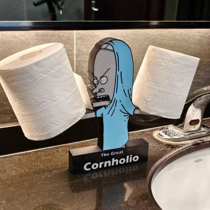 Cornholio Toilet Paper Holder with Character Design and The Great Cornholio Label Fun Functional Bathroom Accessory