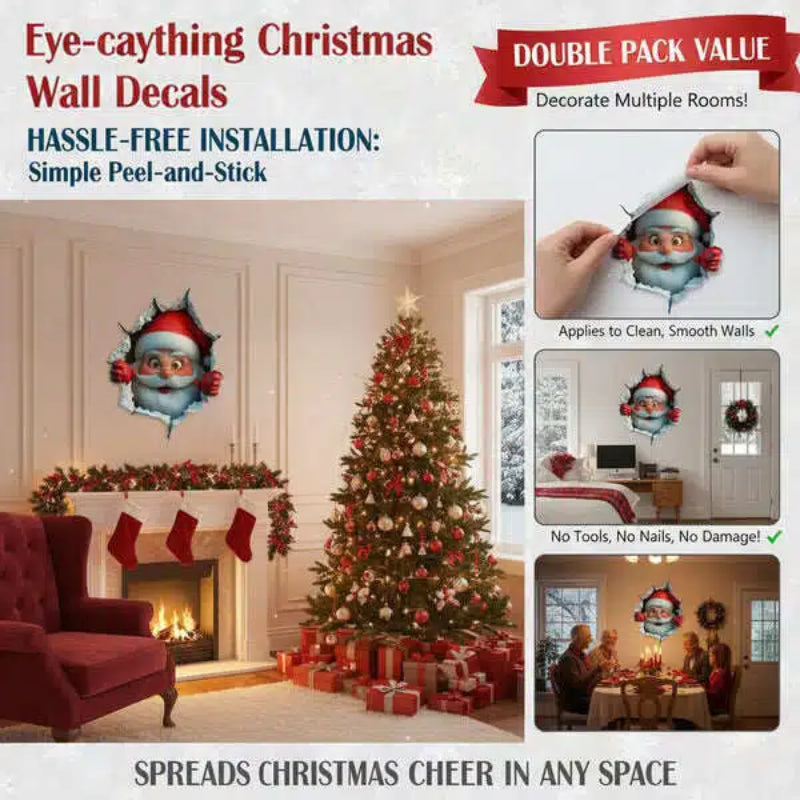 "Santa's Breaking In!" Christmas Wall Sticker 🎅 Funny Holiday Decor for Home 🎄