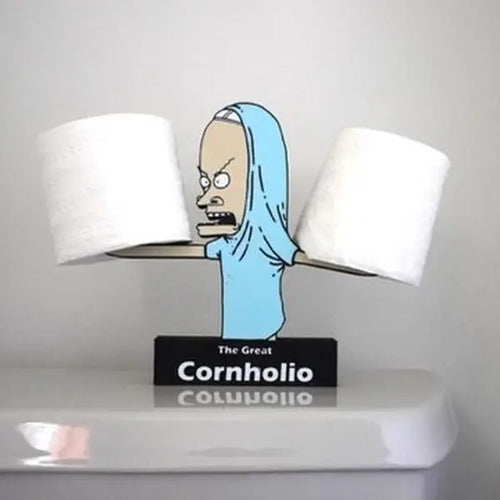 Cornholio Toilet Paper Holder with Character Design and The Great Cornholio Label Fun Functional Bathroom Accessory