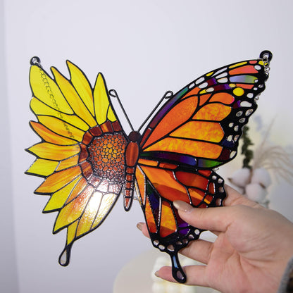 Add a Touch of Nature’s Glow: Butterfly Sunflower Stained Glass Window Decor