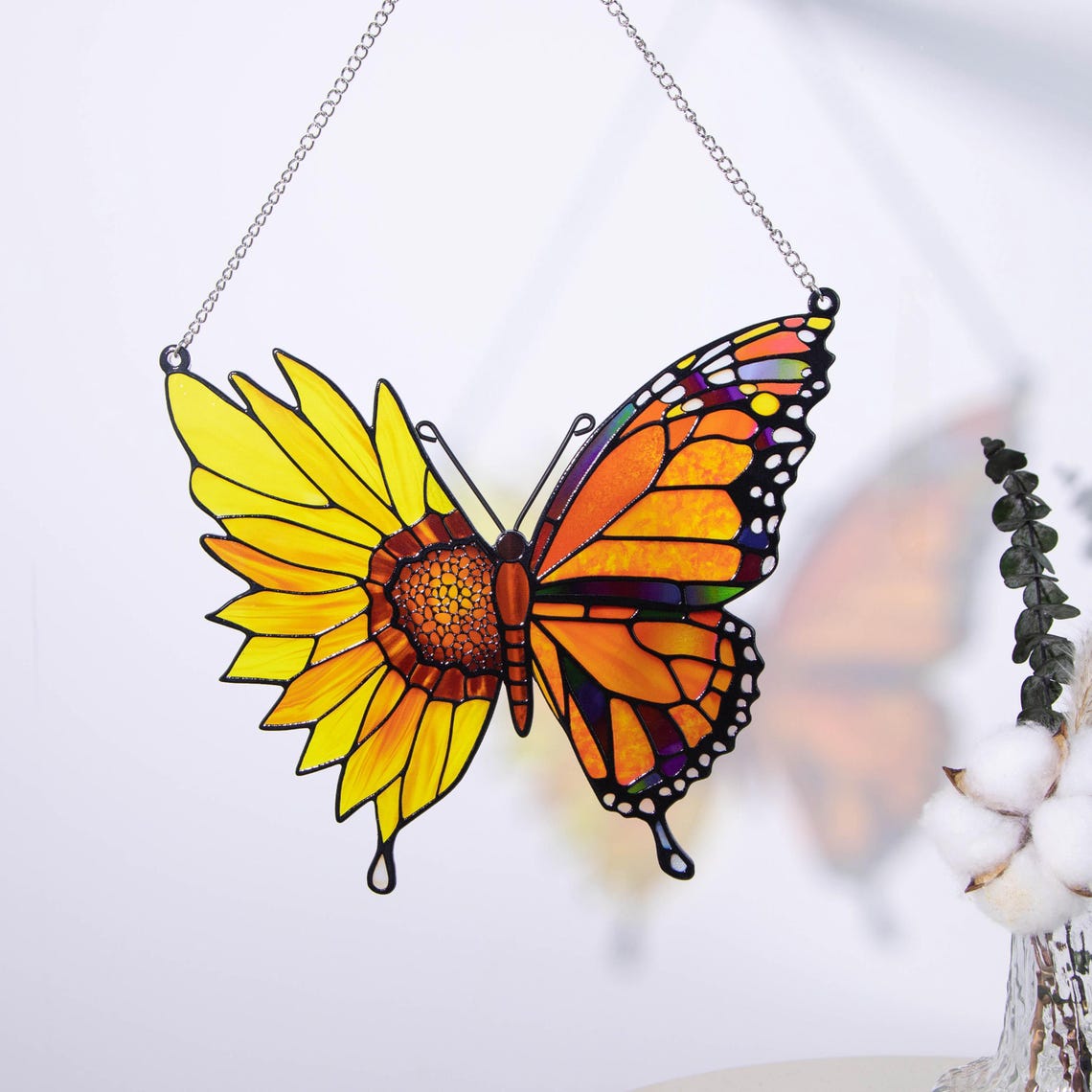 Add a Touch of Nature’s Glow: Butterfly Sunflower Stained Glass Window Decor